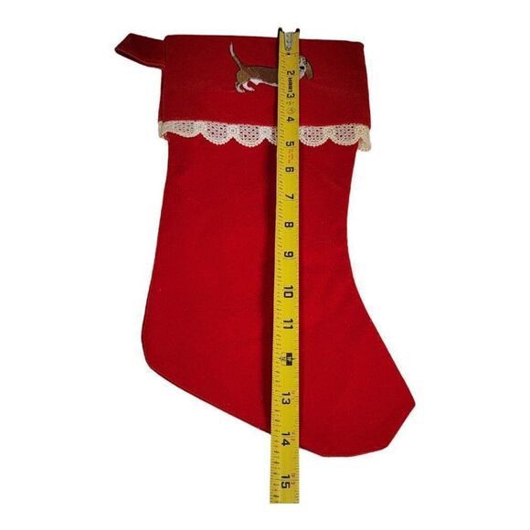 Vintage beagle Dog stocking red white dog canine  Bassett hound Velvet Lace Trim - Picture 3 of 4